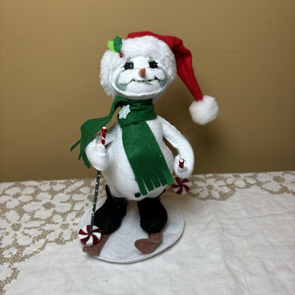 Annalee‎ 9" Skiing Snowman in Santa Hat Doll 2016